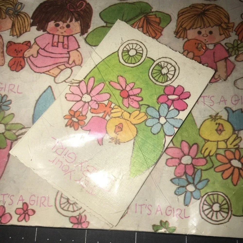 Vintage MCM Baby Girl Gift Wrap Rust Craft 2 New Sheets 20